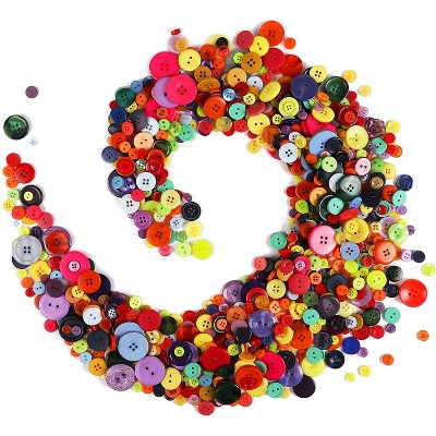 800 Pieces Round Rainbow Flatback Colorful Craft Resin Buttons 0.6-3cm with 4 Holes for DIY Crafts, Sewing and Scrapbooking