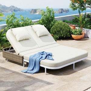 Outdoor Daybed Sunbed, Patio Rattan Loveseat Chaise Lounge with Adjustable Backrest and Cushions for Garden, Backyard -ModernLuxe - 1 of 4