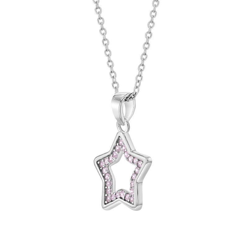 Girls' Open Pink CZ Star Sterling Silver Necklace - In Season Jewelry, 2 of 5