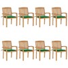 vidaXL Stacking Patio Chairs – 8 pcs Solid Teak Wood Chairs with Comfortable Green Cushions for Dining Room, Garden and Patio Use’ - 2 of 4