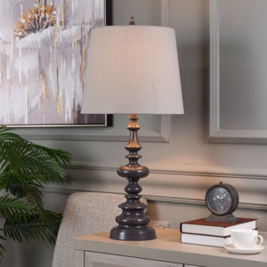 Poly Table Lamp Dark Gray Finish - StyleCraft: 34" Height, 21" Base, Linen Shade, No Assembly Required - 1 of 4