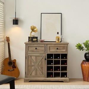 39" Wood Farmhouse Buffet Sideboard Cabinet with 2 Drawers, Removable Wine Racks and Storage Shelves for Coffee Bar - 1 of 4