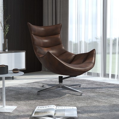 Bomber Jacket Brown Leather Swivel Cocoon Chair