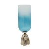 HomeRoots 18" Blue White And Gold Ombre Glass And Aluminum Pedestal Table Vase - 4 of 4