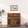 ORRD Double Door Dog Crate w/Divider, Wheels & Sliding Door for 2 Puppies, Rustic Brown Pet Cage - 2 of 4