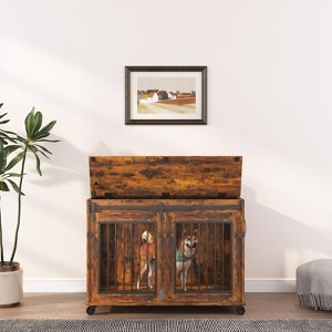 Gulches Rustic Brown Sliding Door Dog Cage with Partition for Two Puppies - 1 of 4