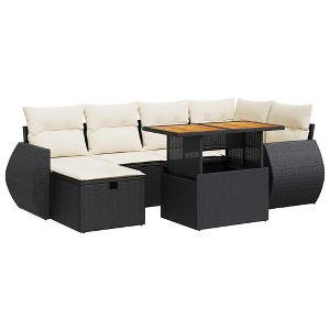 vidaXL Patio Sofa Set with Cushions Outdoor Furniture 7 Piece Poly Rattan - Black and Cream with Storage 8 Piece - 1 of 4