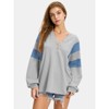 EXLURA Women's Oversized V Neck Henley Shirt Patchwork Color Block Sweatshirt Long Sleeve Button Pullover Tunic Tops - 3 of 4