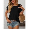 Womens Summer Ruffle Short Sleeve Round Neck Shirts Casual Loose Fitting Hollow Out Top - 4 of 4