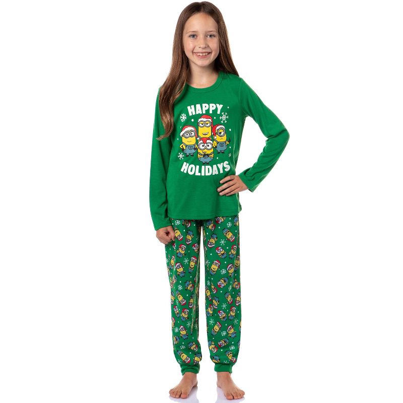 Despicable Me Minions Happy Holidays Jogger Sleep Family Christmas Pajama Set Green, 2 of 7