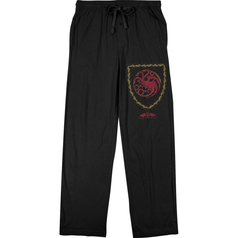 House Of The Dragon Targaryen Shield Unisex Adult Black Sleep Pajama Pants, 1 of 2