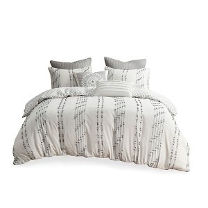Gracie Mills Trujillo 3-Piece Embroidered Stripes Cotton Jacquard Comforter Set - 1 of 4