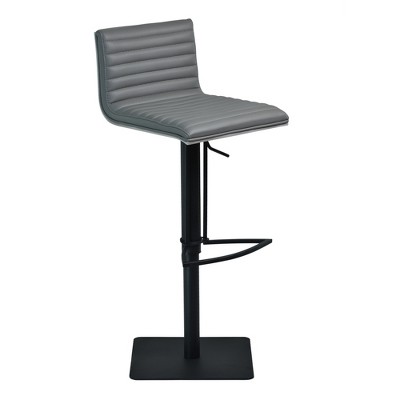 Cafe Adjustable Swivel Barstool in Gray Faux Leather with Black Metal Finish and Gray Walnut Veneer Back - Armen Living