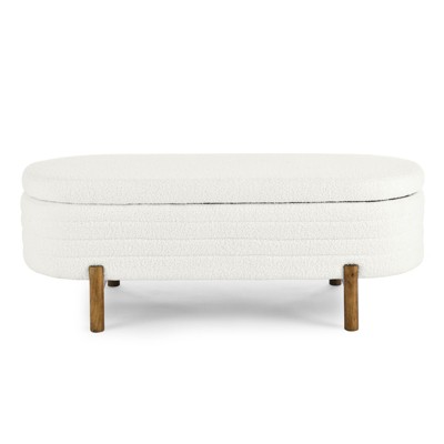 FONTOI Oval Storage Ottoman, Ottoman Foot Stools, Storage Bench for Living Room Bedroom, Beige, 17.72"*16.34"*46.06"