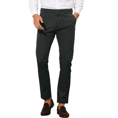 Lars Amadeus Men's Slim Fit Business Flat Front Stripes Chino Trousers