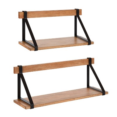 24" x 9" (Set of 2) Willmann Wood Decorative Wall Shelf Set Rustic Brown/Black - Kate & Laurel All Things Decor