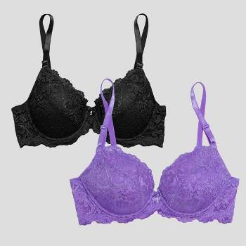 Smart & Sexy Womens Signature Lace Push-up Bra 2-pack Black Hue/stellar  Orchid 34a : Target