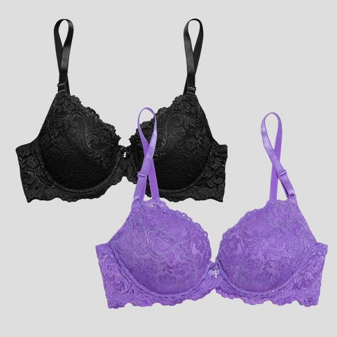 Smart & Sexy Women's Signature Lace Push-up Bra 2-pack New Violet/black Hue  36c : Target