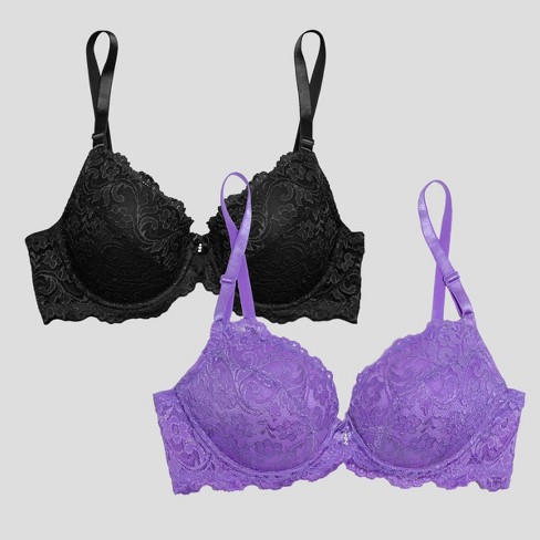 Smart & Sexy Women's Signature Lace Push-Up Bra 2-Pack New Violet/Black Hue  32A