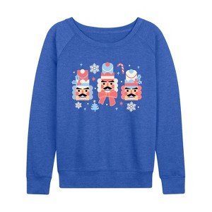 Women's - Instant Message - Winter Nutcracker Heads Lightweight French Terry Wide Neck Long Sleeve Graphic Shirt - 1 of 4