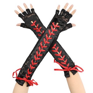 INSPIRE CHIC Women's Lace Up Half Finger Gloves - 1 of 4