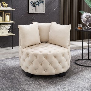 30.5" Velvet Upholstered Tufted Accent Leisure Chair with Round Back and 3 Cushions, Contemporary Club Chair for Living Room - 1 of 4