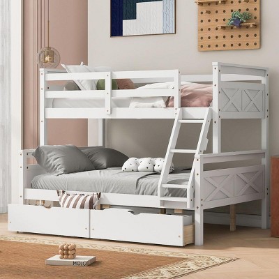 Streamdale Twin over Full Bunk Bed with Ladder, Two Storage Drawers, Safety Guardrail, White