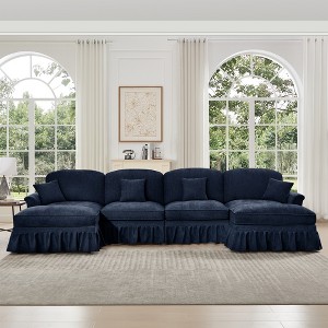 Classic U-Shape 4-Seater Modular Sectional Sofa with Flared Arms, Removable Ruffles Skirts & Movable Ottomans, Chenille Deep Seat Cloud Sofa - 1 of 4