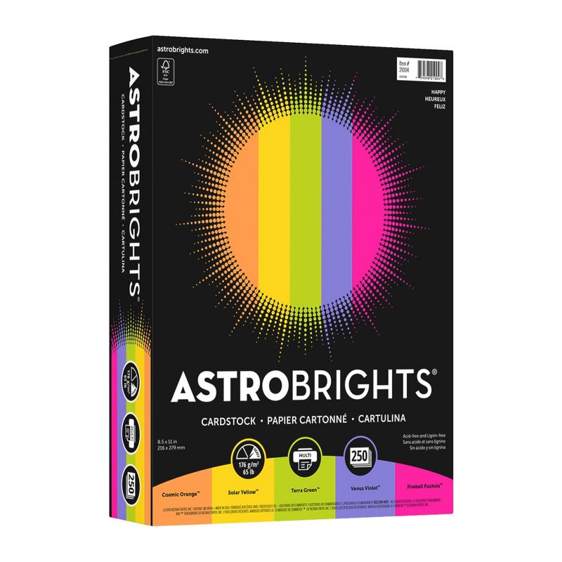 Astrobrights Colored Cardstock, 8-1/2 x 11 Inches, Assorted Happy Colors, Pack of 250, 1 of 6