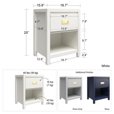Monarch Hill Haven White and Gold Kids' 1-Drawer Nightstand