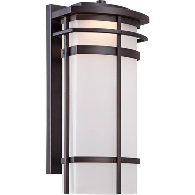 Possini Euro Design Modern Outdoor Wall Light Fixture Bronze Metal 16 1/4" Glass Shade for Exterior House Porch Patio Outside