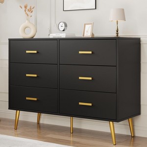 6 Drawer Dresser, Modern Wooden Dresser with Gold Handles and Storage Space, Chest of Drawers - 1 of 4