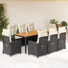 vidaXL 9 Piece Patio Dining Set - Black Poly Rattan, Reclining Garden Chairs, Acacia Wood Table, Cushions Included - 2 of 4