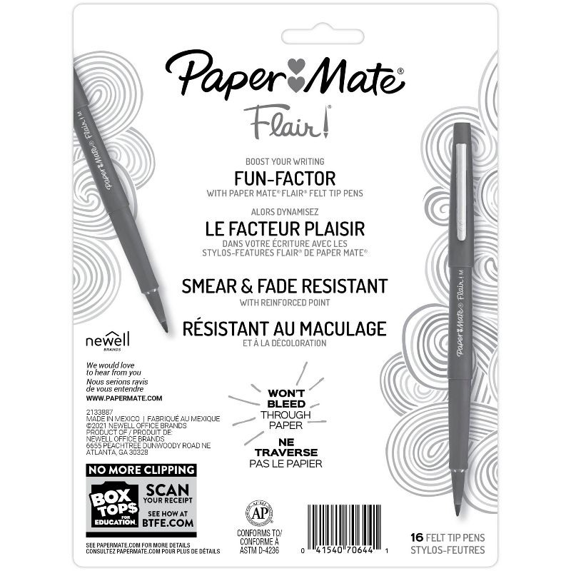 Paper Mate Flair 16pk Felt Tip Pens 0.7mm Medium Tip Multicolor, 3 of 19