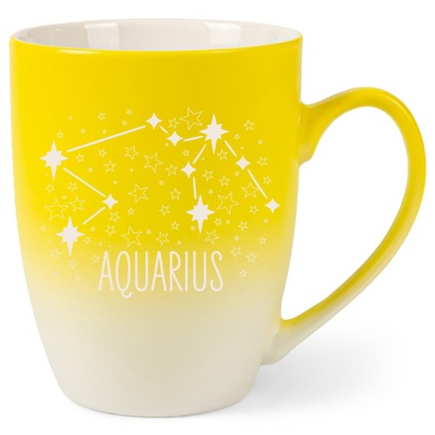 100 North Zodiac Design 10 Ounce Yellow and White Two Toned Ombre, Comfortably Fits Your Hands, Ceramic Tea Coffee Cup Mug, Aquarius - image 1 of 1