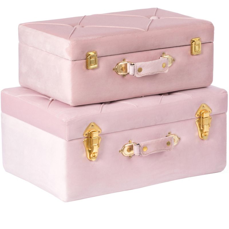 Vintiquewise Decorative Tufted Velvet Suitcase Treasure Chest Set of 2, 4 of 7