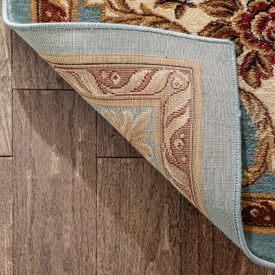 Light Blue Synthetic Floral Medallion Runner Rug