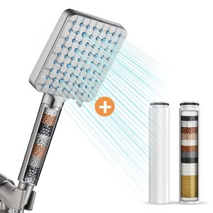 Cobbe 6 Spray Square Filtered Shower Head with Handheld+Cobbe 2 Pack Replacement Filters for Handheld Shower Head (Brushed Nickel) - 1 of 4