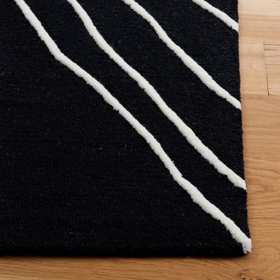 6' Square Black and Ivory Hand-Tufted Wool Area Rug