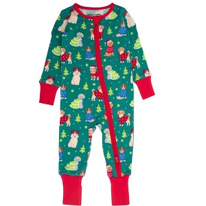 RuffleButts SoftSnooze Gender Inclusive Holiday Convertible One Piece Pajamas - 1 of 2