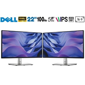 Dell 22" Full HD 100Hz 16:9 IPS Monitor Black and Silver 2 Pack with HDMI Cable - 1 of 4