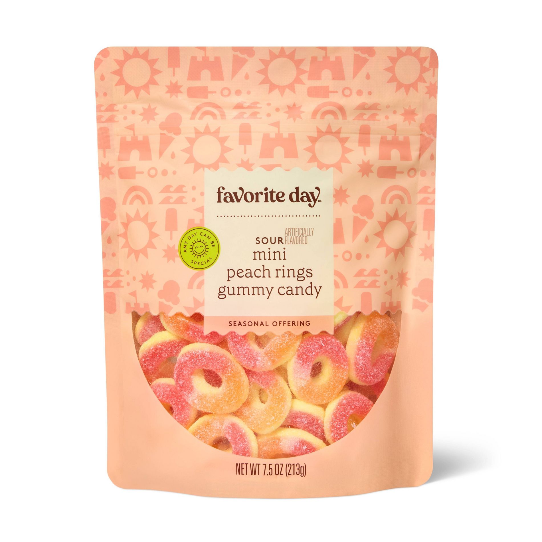 Sour Mini Peach Rings Gummy Candy - 7.5oz - Favorite Day™