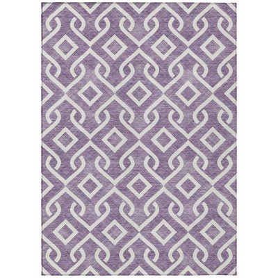 Purple And Ivory Geometric Washable Indoor Outdoor Area Rug