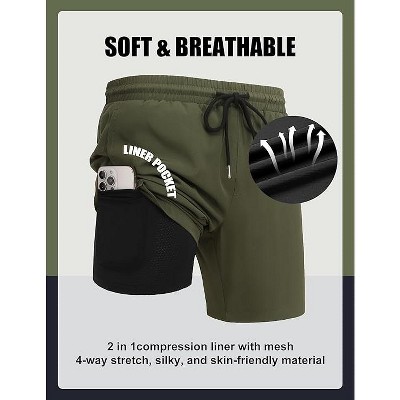 COOFANDY Mens Swim Trunks with Compression Liner Quick Dry 7 Inch Bathing Suit Beach Short with Zipper Pockets Dark Gray XL — фото 3