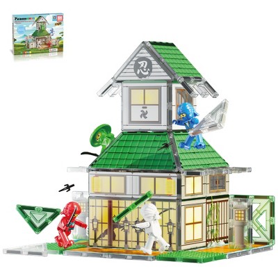 PICASSO-TILES 64 PC Ninja Dojo House Theme Set, Magnetic Tiles, Building Blocks, STEM Toys for Kids 3+