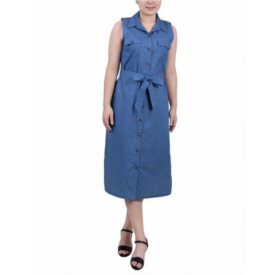 NY Collection Womens Belted Midi Dress