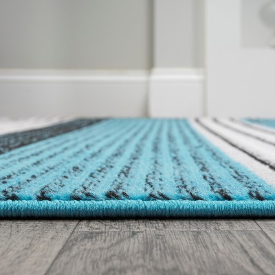 Coastal Charm Blue Stripe Synthetic 3' x 5' Area Rug