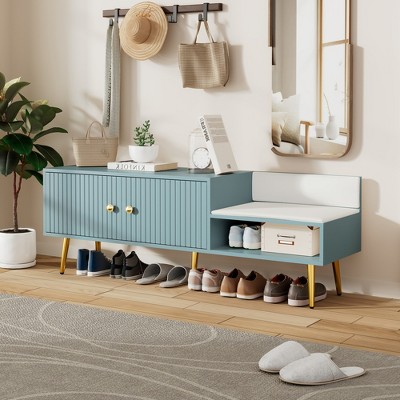 KTMBDW Modern Shoe Storage Bench with Hidden Storage and Upholstered Cushions for Bedside, Living Room and Entryway, Office