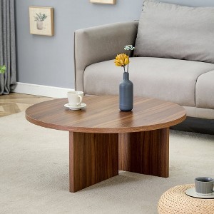Chic Crate - Create a Fusion of Modern & Nordic Styles with a Walnut-Finished MDF Round Coffee Table - 31.5*31.5*13.98 Inches - 1 of 4