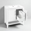 30" White Bathroom Vanity with Sink, Freestanding Solid Wood and MDF Cabinet with 2 Drawers, Doors, Open Shelf & Ceramic Top - 3 of 4